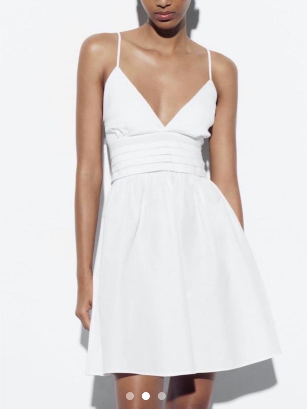 Zara White Spaghetti-Strap V-Neck Mini Dress